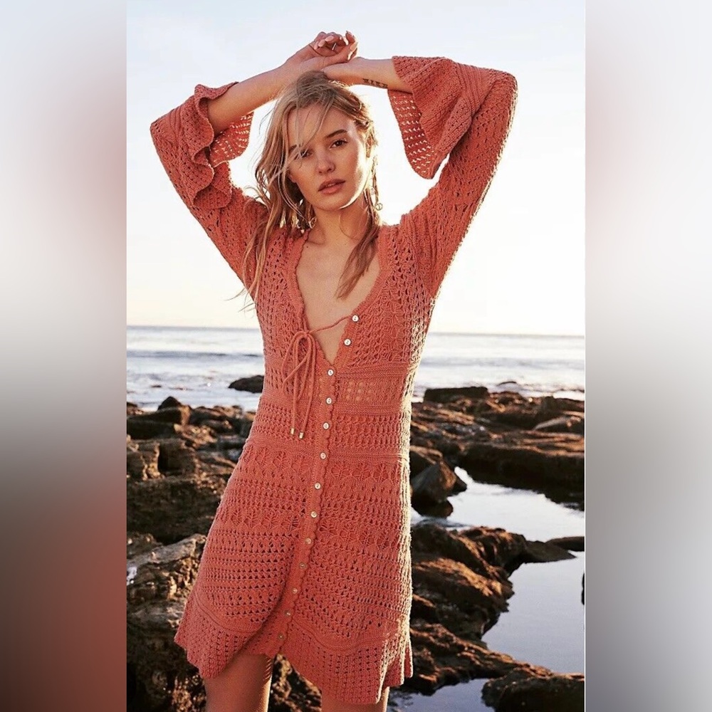 Free People Sedona Crochet Mini Dress in Medium